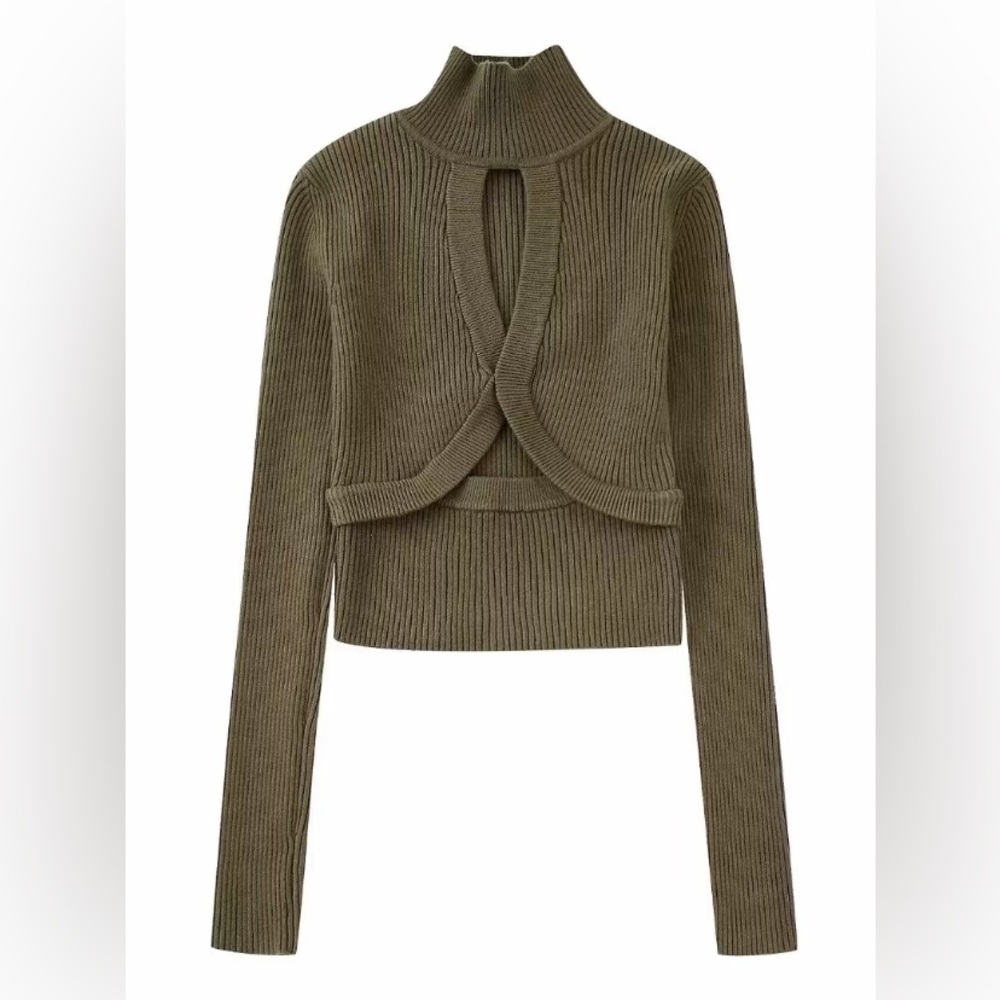 Zara Cut Out Sweater Olive green Large - Picture 7 of 8